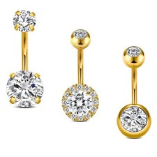 Incaton 14G Belly Button Rings, Stainless Steel Diamond Short 6mm, Gold 10mm