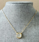 Vintage Napier Gold Tone Herringbone Chain Necklace Frosted Clear Crystal Rose — photo 2
