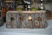 "4 Er Glas- Kerzen Teelicht \" Stern \" Aus Rinden Holz Weihnachten Natur"
