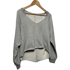 Pilcro Anthropologie Gray V-Neck High-Low Raw Hem Sweatshirt Size XS