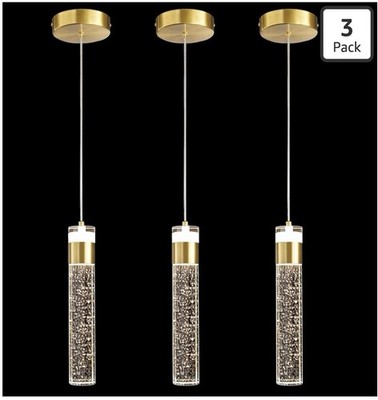 Modern Brushed Gold K9 Crystal LED Pendant, Height-Adjustable, 3 Pack