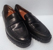 Franco Sarto Carol Black Braided Lug Sole Leather Penny Loafers Sz 9.5M