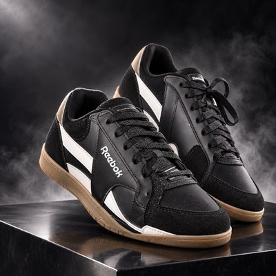Reebok Black White Men's Athletic Sneakers Lace Up Low Top Casual
