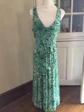 Michael Kors Green Swirls  V-Neck Belted Lined Sleeveless Summer Maxi Dress L