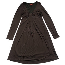 Max Mara Abito Dress XL Brown Rayon Maxi Ruched Long Sleeve Lined Made In Italy