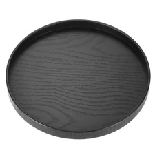 Round Wood Serving Tray, 9.45" Non-Slip Wooden Decorative Tray Black