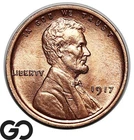 1917 Lincoln Cent Wheat Penny, Strong Strike, Prominent Rims, Red, Gem BU++ RD