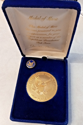 #ad Ronald Reagan Medal Of Merit Republican Presidential Task Force w Lapel Pin VTG $29.49