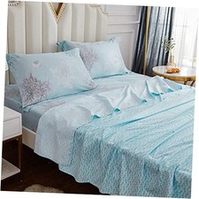 Coastal Beach Bedding Set Queen Size Sheets Queen Sheet Set-4pcs Blue Coral