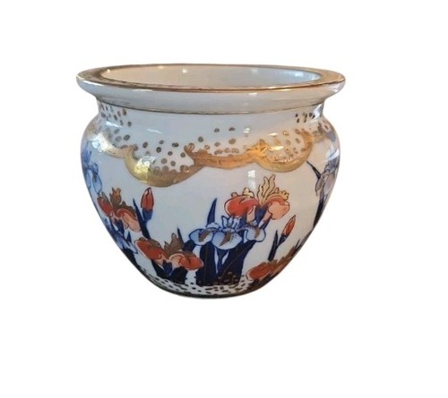 Vtg Japanese Gold Imari Flower Pot Iris Planter Vase Handpainted Heugile Import