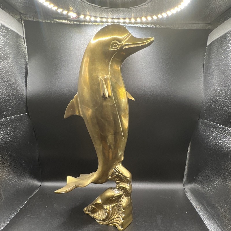 Brass Dolphin Figurine Statue Sculpture on Wave Base Decorative Figurine