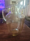 Vintage YELLOW DEPRESSION GLASS PITCHER URANIUM Glows Beautiful 8.5" Tall