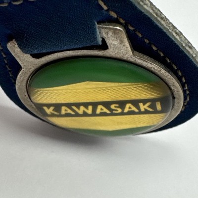 Vintage 80's/90's Kawasaki Keychain Blue Suede Metal Enamel Fob 3