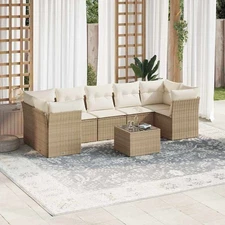 Garden Sofa Set Beige Poly Rattan Large Modular Garden Sofa Set