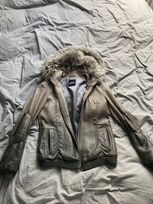 Gesprayte Lederjacke Mit Tibetlammfellkaputze Von Steffen Schraut Gr.36