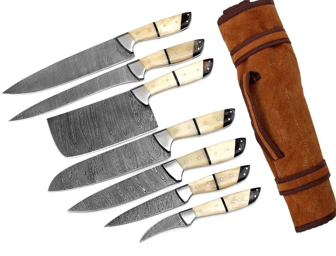 Custom Handmade Damascus Chef Set 7 Pieces