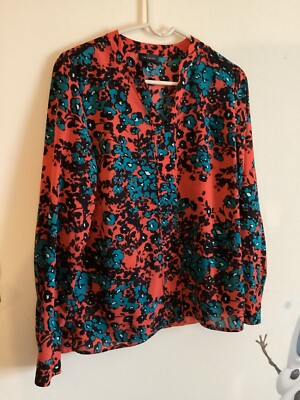 The limited Womens red & blue floral Eye Catchy Long Sleeve Blouse Size M Medium