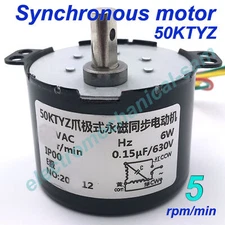 US Stock Synchronous Motor 50KTYZ AC 110V 120V 50/60Hz 1 2.5 100 rpm/m CW/CCW 6W