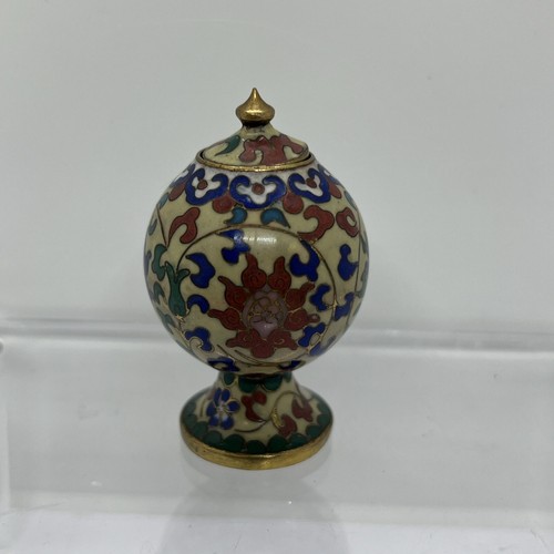 Cloisonné Decorative Miniature Lidded Footed Ginger Jar - Picture 3 of 9