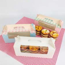 3 Hole Retro Pastel Cupcake Boxes - Yule Log Swiss Roll Pastry Packaging Cookie