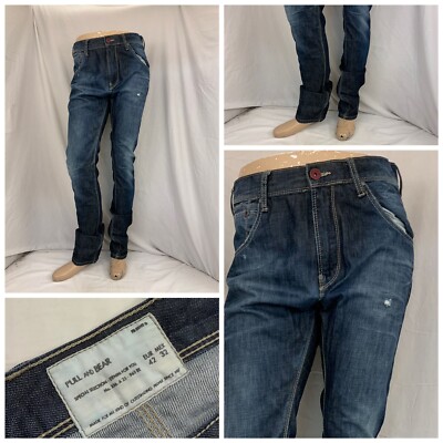 Pull And Bear Jeans Men s 32x34 Blue Dark Wash 100% Cotton Straight YGI Y1-86