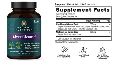 Dr Axe Liver Cleanse Detox Supplement 60 Count Capsules, Supports Healthy Liver