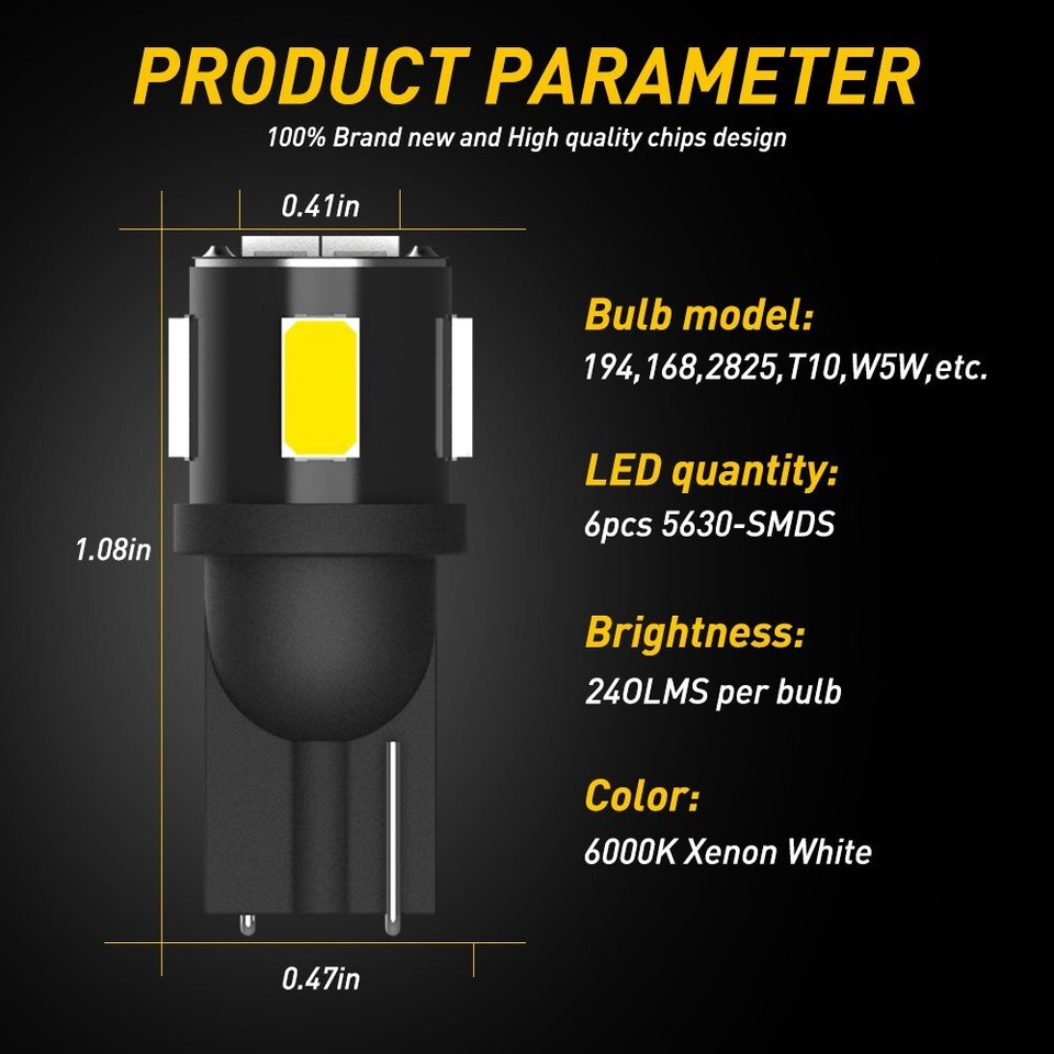 10PCS Super T10/194/W5W White 2835 License LED Plate Interior Bulb Light 6000K E - Foto 3
