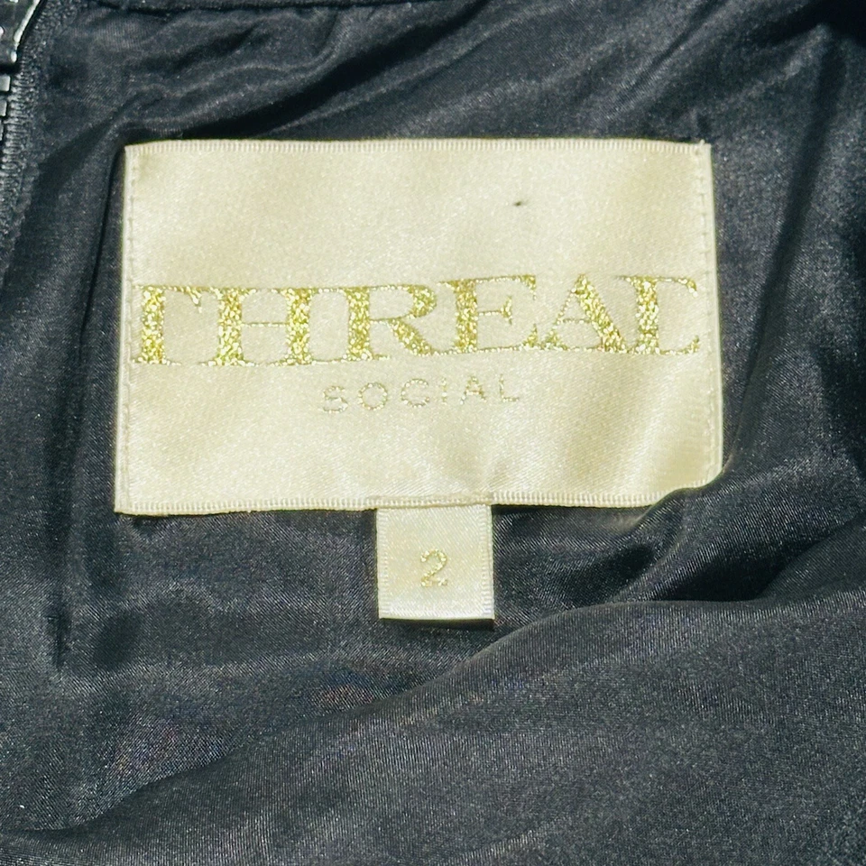 Mini Vestido Thread Social 100% Seda Cóctel Tule Floral Negro Talla 2 Foto 3 de 4