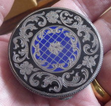 VINTAGE QUALITY MADE ENAMELLED  SOLID STERLING SILVER  PILL  BOX