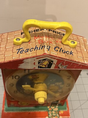 Vintage 1968 Fisher Price Music Box Teaching Clock - Works ~USED