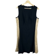 Lauren Ralph Lauren Black Tan Faux Leather Side Sleeveless A-Line Dress 14