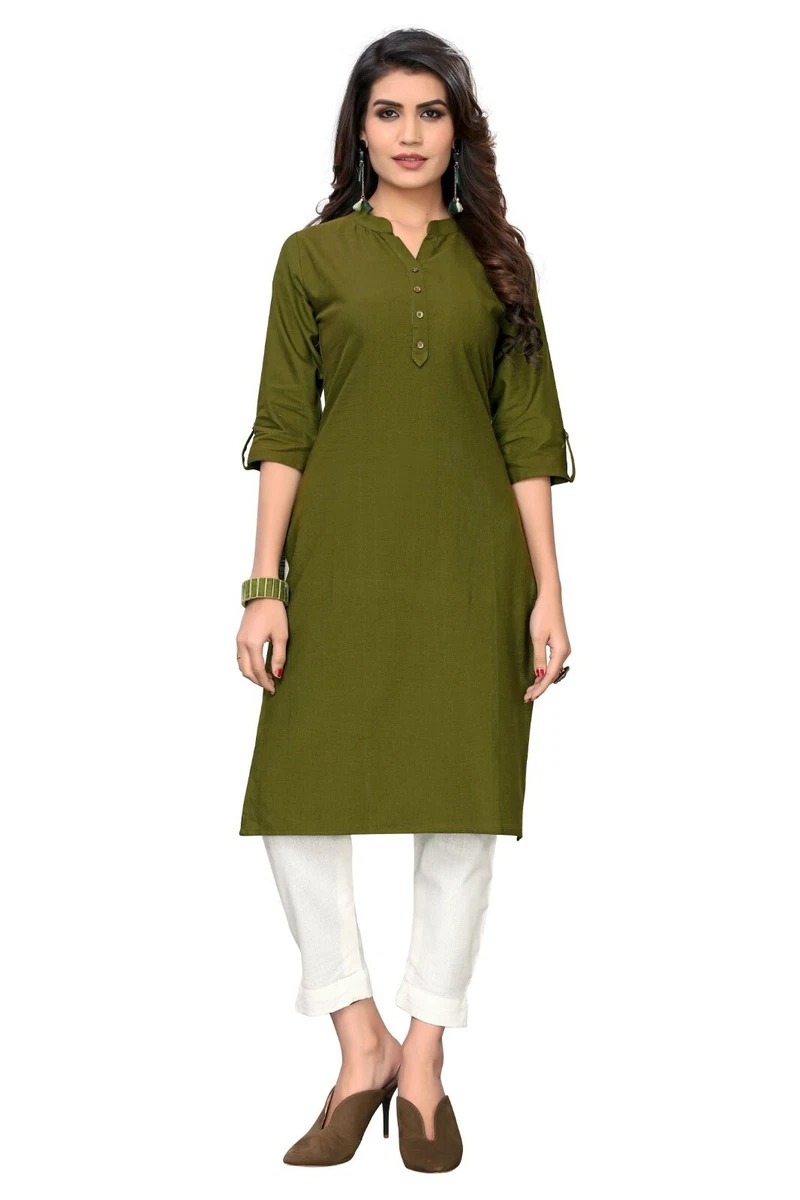 Readmade Cotton Salwar Kameez Green Kurta white Pant Plazo Top Bottom Suit Dress