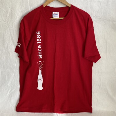 Coca Cola Shirt Mens Size X L Red Crewneck Since 1886 Tee Heavyweight  50/50
