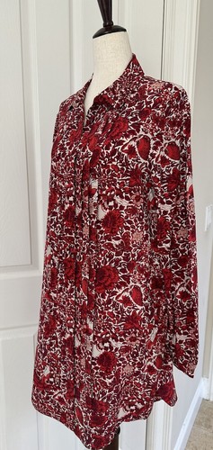 Tory Burch Size 8 Women’s 100% Silk Cora Long Sleeve Floral Shirt Dress Red - Picture 7 of 22