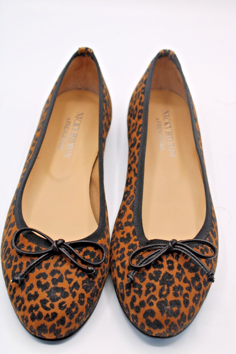 EUC Nicky Hilton French Sole Paris Praline Suede Cheeta Print