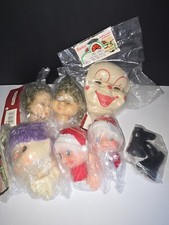 Vintage Fibre Craft Doll Head and Arms Lot Mrs. Clause Clown Purple Yarn