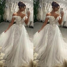 Princess Wedding Dresses Off the Shoulder Lace Applique Sweep Train Bridal Gown