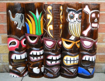  NEU DESIGN Schnitzerei Holz TIKI MASKE klein 50 cm Wanddeko bunt 