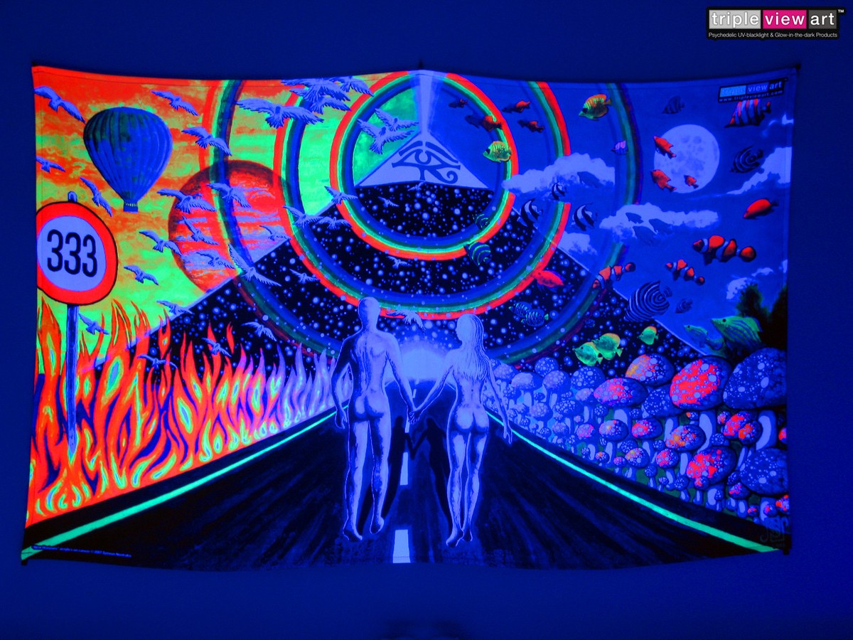 Tapisserie UV Backdrop Lumière Noire - Art Psychédélique Néon - Tripleview Art - Neuf