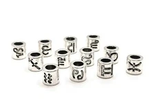 12 or 60 Pcs Antique Silver Zodiac Charm Beads European Beads-US Seller- AS244