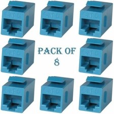 8x Cat6 RJ45 F/F Ethernet Coupler Joiner Snap-In Jack Keystone Wall Plate Blue