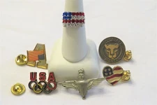 6 Assorted Vintage Patriotic Lapel Pins & Brooch & USA Flag Ring