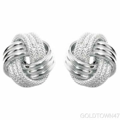 14k White Gold Textured Shiny 3 Row Love Knot Earring