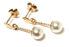 9ct Gold Pearl drop Earrings 5mm ball Gift Boxed Made in UK Birthday Gift