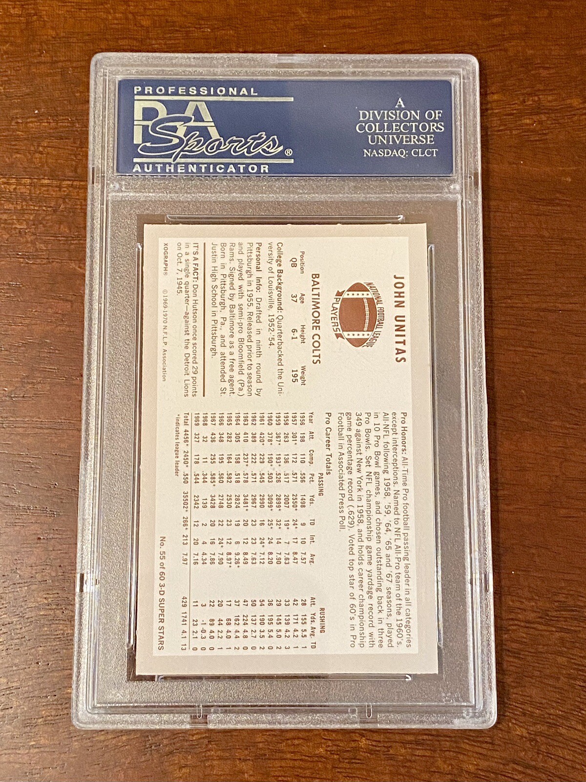 1970 Kellogg's Set-Break # 55 Johnny Unitas PSA 9 MINT *AUTHENTIC GRADED SLAB* view 10