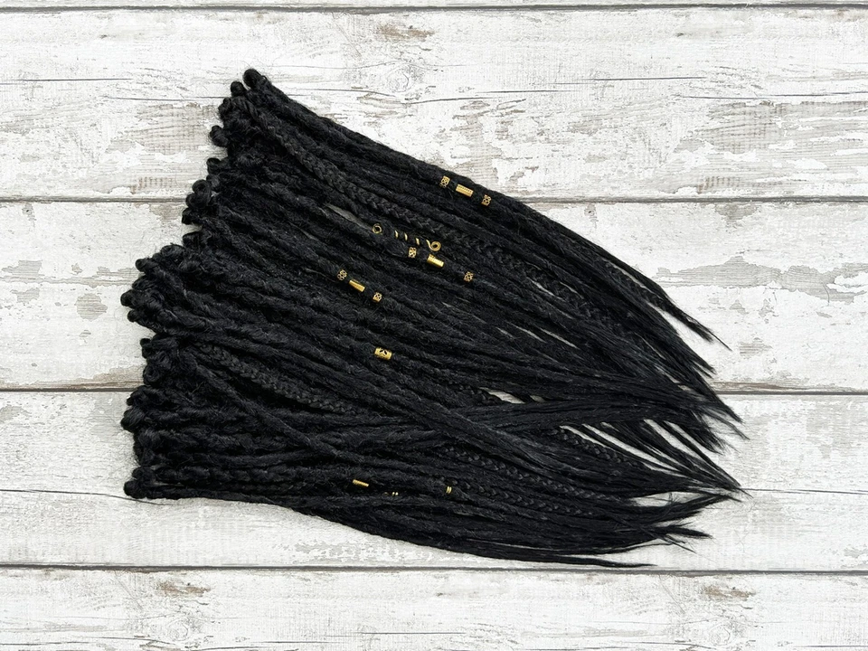 Black Crochet Dread Extensions, Single Double End Braid in Dreadlocks Handmade - Image 2 of 4