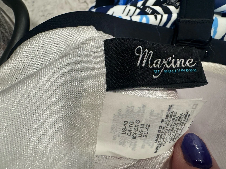 Traje de baño Maxine of Hollywood Tankini talla 10 negro azul blanco estampado Foto 3 de 3