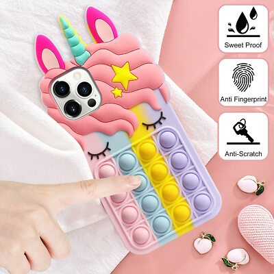 ユニコーン12promaxアップル11携帯ケースシリコンK iPhone 12 Pro Max Phone Case Kids Protective Cover Push Pop Bubble