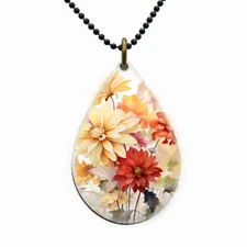 Autumn Colors Flower Garden Necklace Teardrop Fall Thanksgiving Seasonal Jewelry