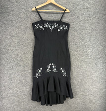 Unbranded Dress Women 38 Black Sheath Mini Zipper Sleeveless Linen Embroidered